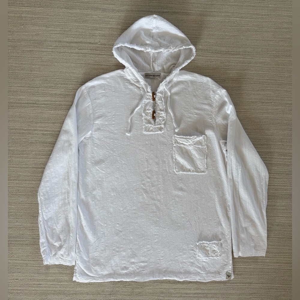 Cotton Natural Tuscan white Peruvian cotton long sleeve hoodie shirt men’s M‎